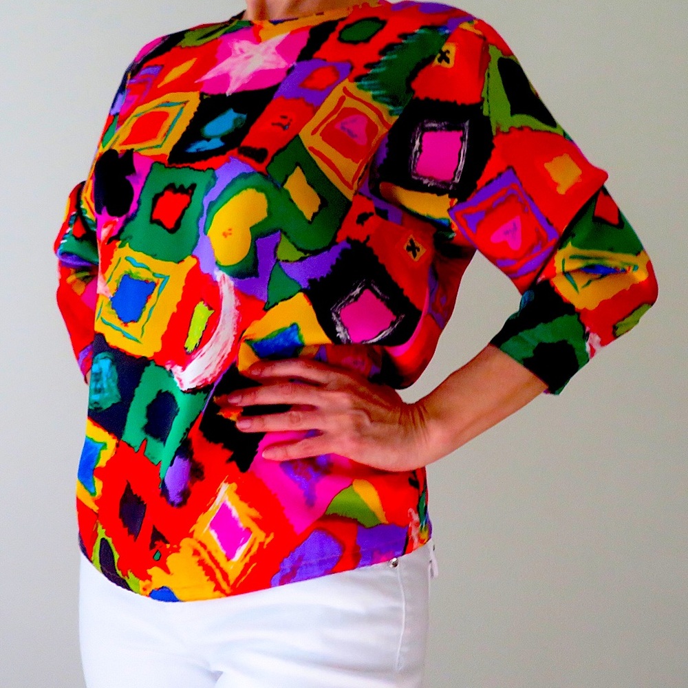 EMANUEL UNGARO vintage silk blouse multicolor abstract